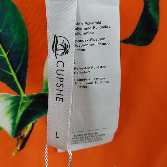 NWT Cupshe Tropical Orange Floral Lace Up One Piece Swimsuit Size L - Picture 3 of 12